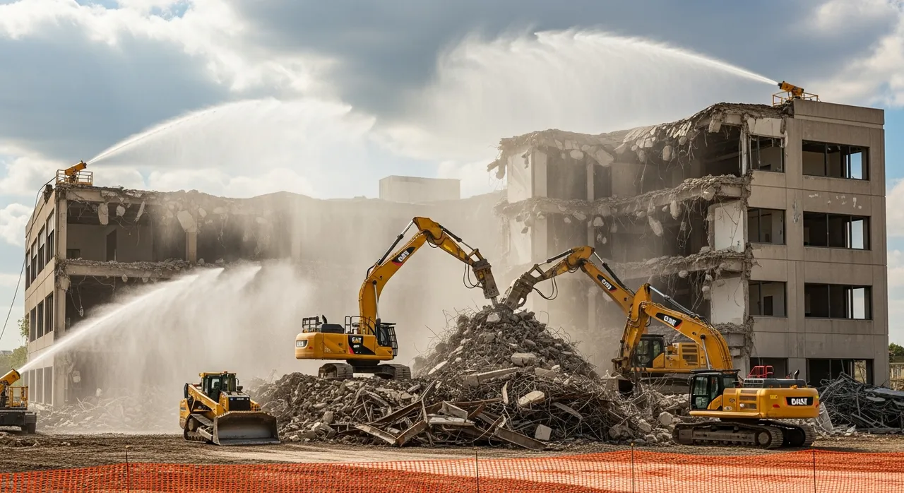 Large scale commercial building demolition in progress